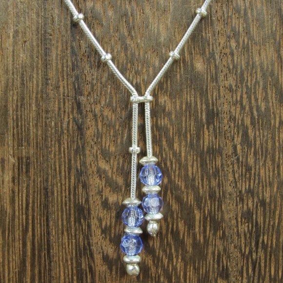 Jewelry - 16" Sterling Silver Tassel Purple Blue Crystal Necklace Vintage